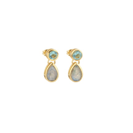 PAIRE DE BOUCLES D'OREILLE REFLET LABRADORITE ET CRISTAL BLEU
