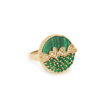 RING VAGUE D'AMOUR Malachite et émeraudes