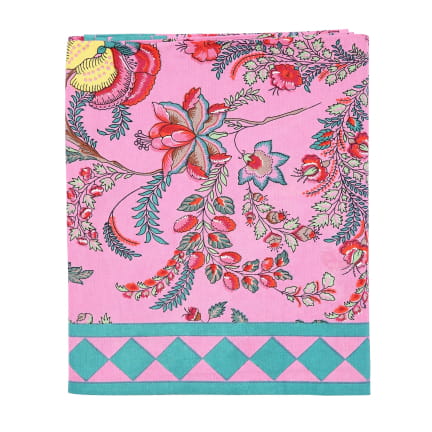 Nappe FLEURS/LOSANGES fond rose