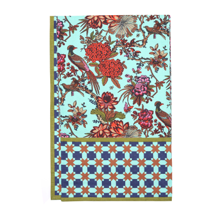 Nappe OISEAUX/CROISILLONS fond turquoise