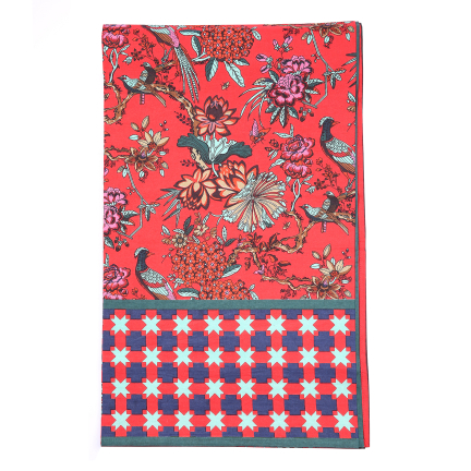 Nappe OISEAUX/CROISILLONS fond rouge