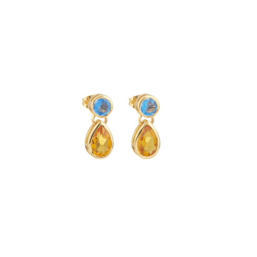 PAIRE DE BOUCLES D'OREILLE REFLET CRISTAL JAUNE ET BLEU