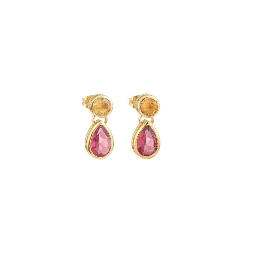 PAIRE DE BOUCLES D'OREILLE REFLET CRISTAL ROSE ET JAUNE