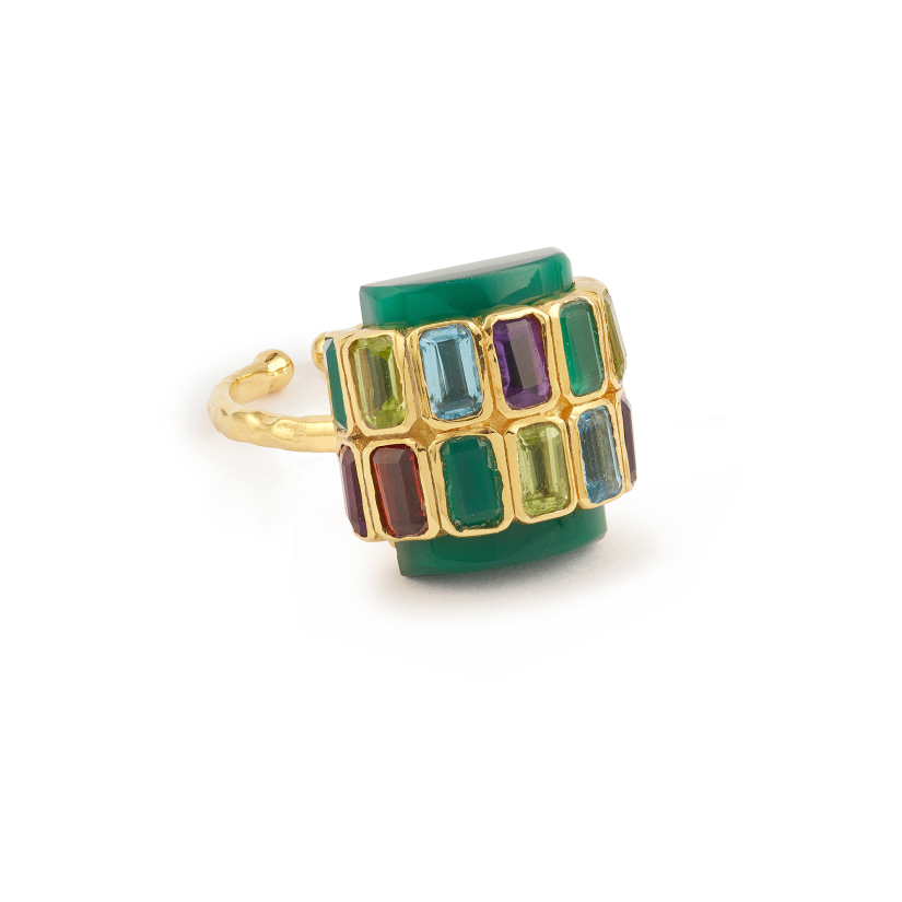 BAGUE SURYA 2 RANGS ONYX VERT MULTICOLORE