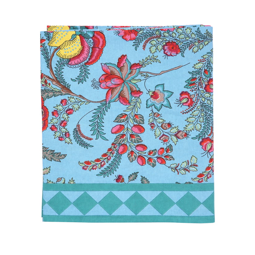 Nappe FLEURS/LOSANGES fond bleu