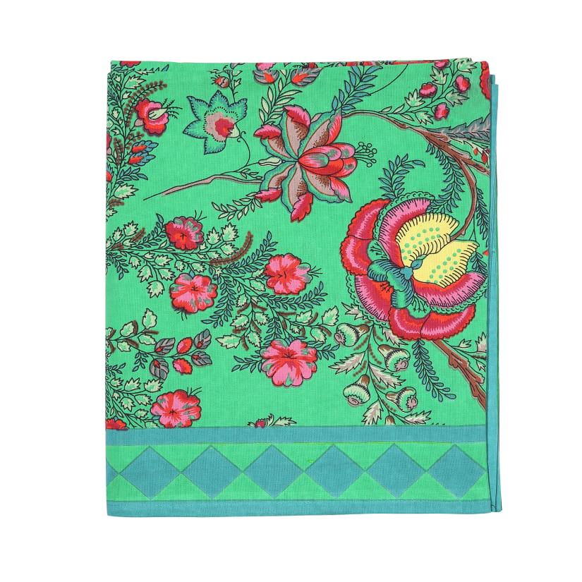 Nappe FLEURS/LOSANGES fond vert