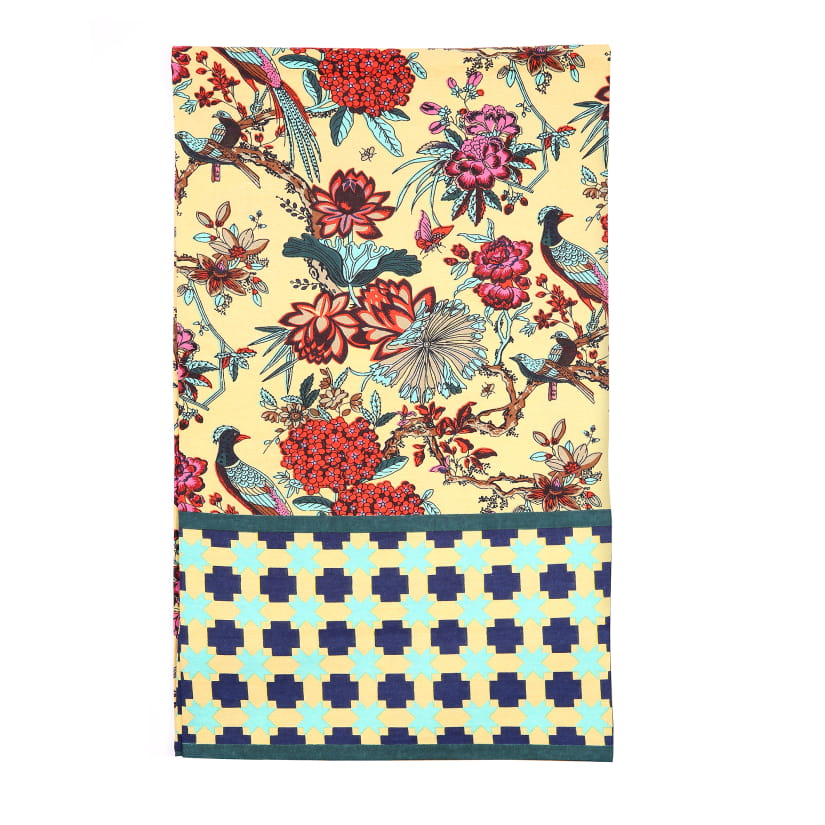 Nappe OISEAUX/CROISILLONS fond jaune ivoire