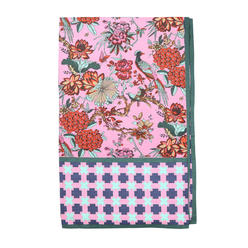 Nappe OISEAUX/CROISILLONS fond rose