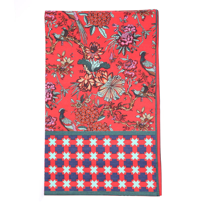 Nappe OISEAUX/CROISILLONS fond rouge