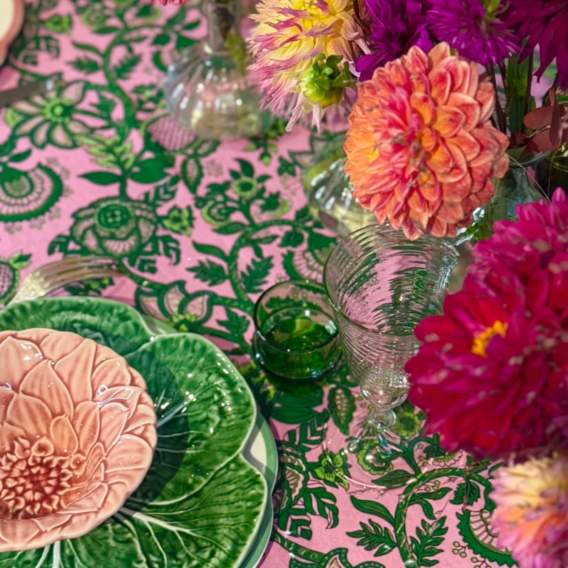 Nappe Floral délicat rose et vert