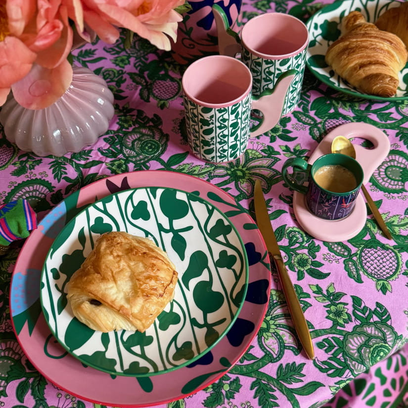 Nappe Floral délicat rose et vert