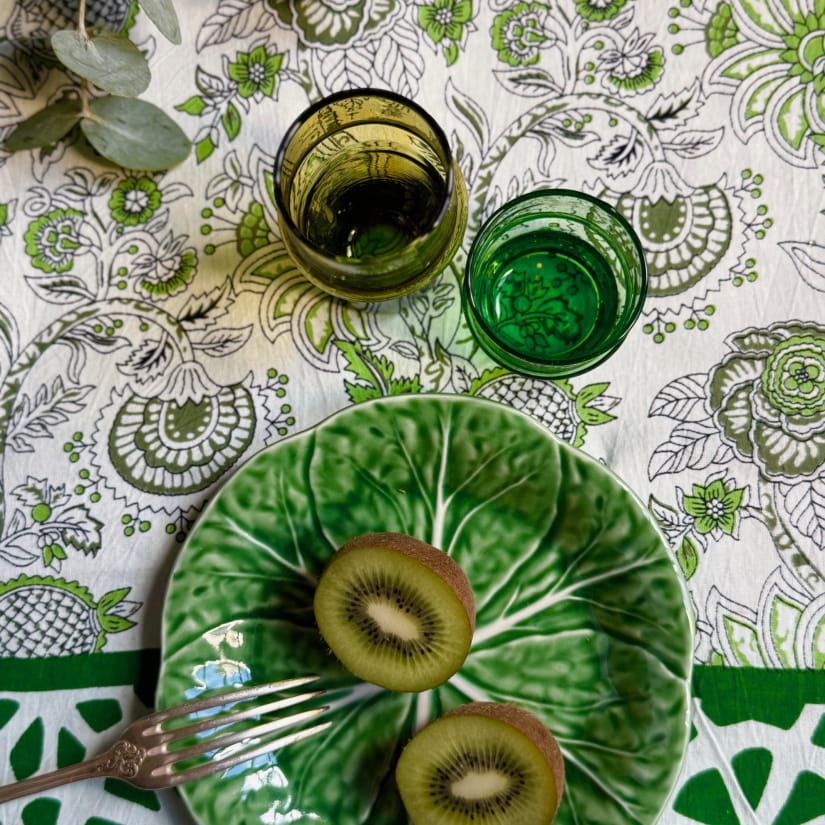 Nappe Floral délicat vert et blanc