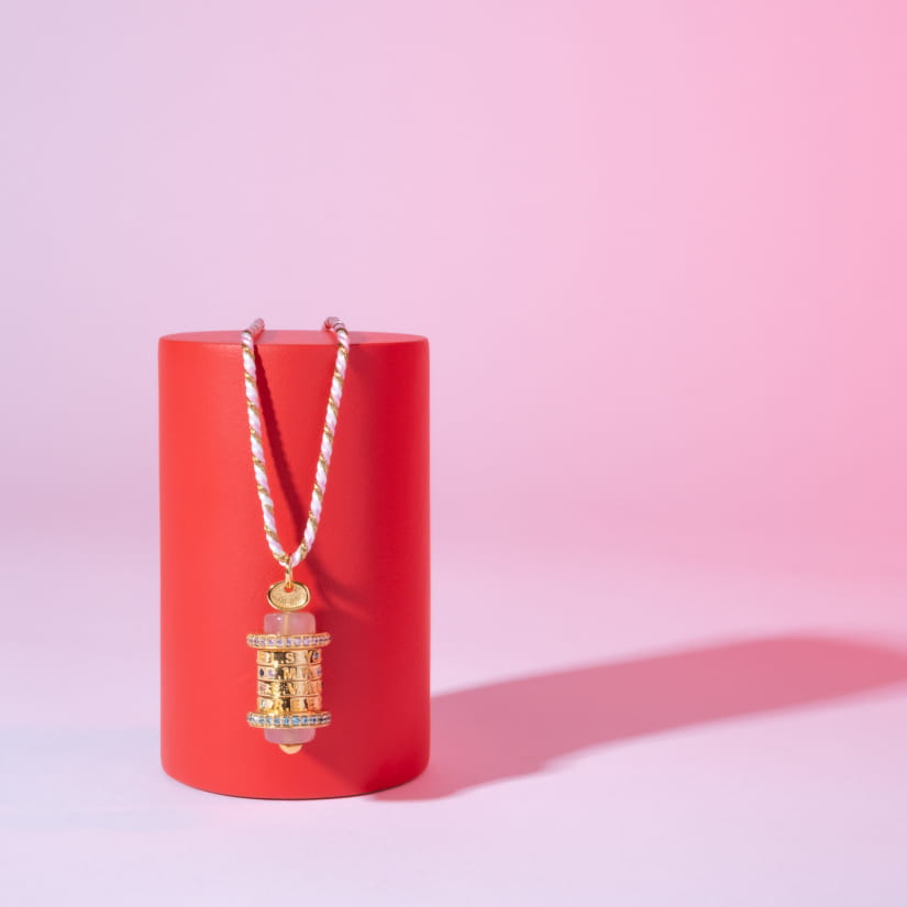 MOT DE PASSE (calcédoine rose et lien en soie)
