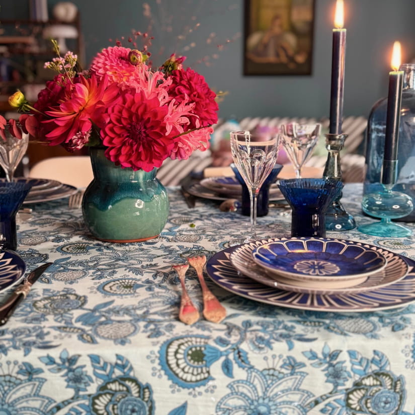Nappe Floral fondu bleu