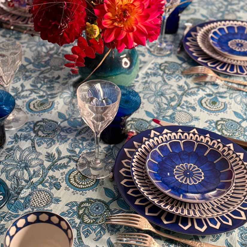 Nappe Floral fondu bleu