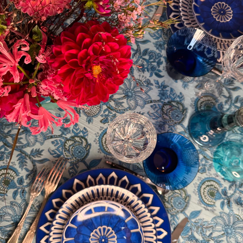 Nappe Floral fondu bleu