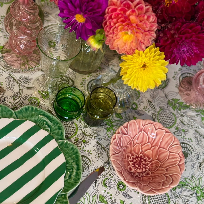 Nappe Floral délicat vert et blanc