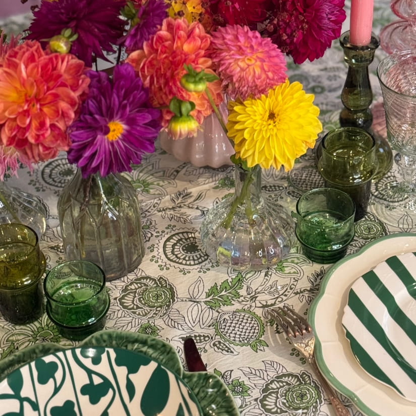 Nappe Floral délicat vert et blanc