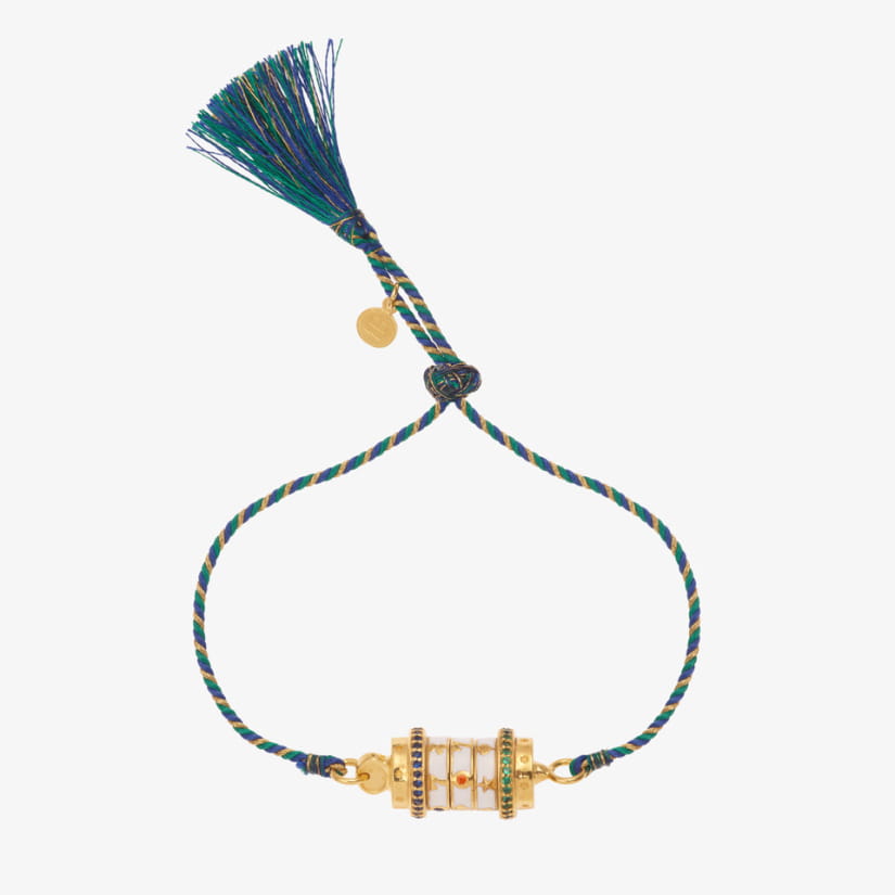 MOT DE PASSE bracelet JACKPOT (lien en soie vert, bleu et or)