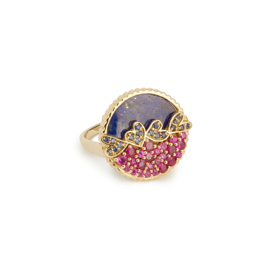 RING VAGUE D'AMOUR Lapis lazuli et rubis roses