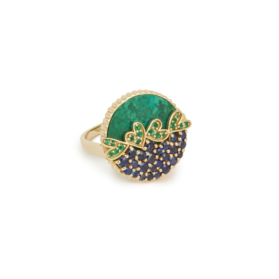 RING VAGUE D'AMOUR Chrysocolle et saphirs bleus