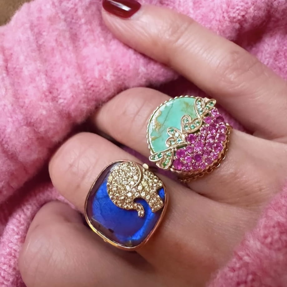 RING VAGUE D'AMOUR Turquoise et rubis roses