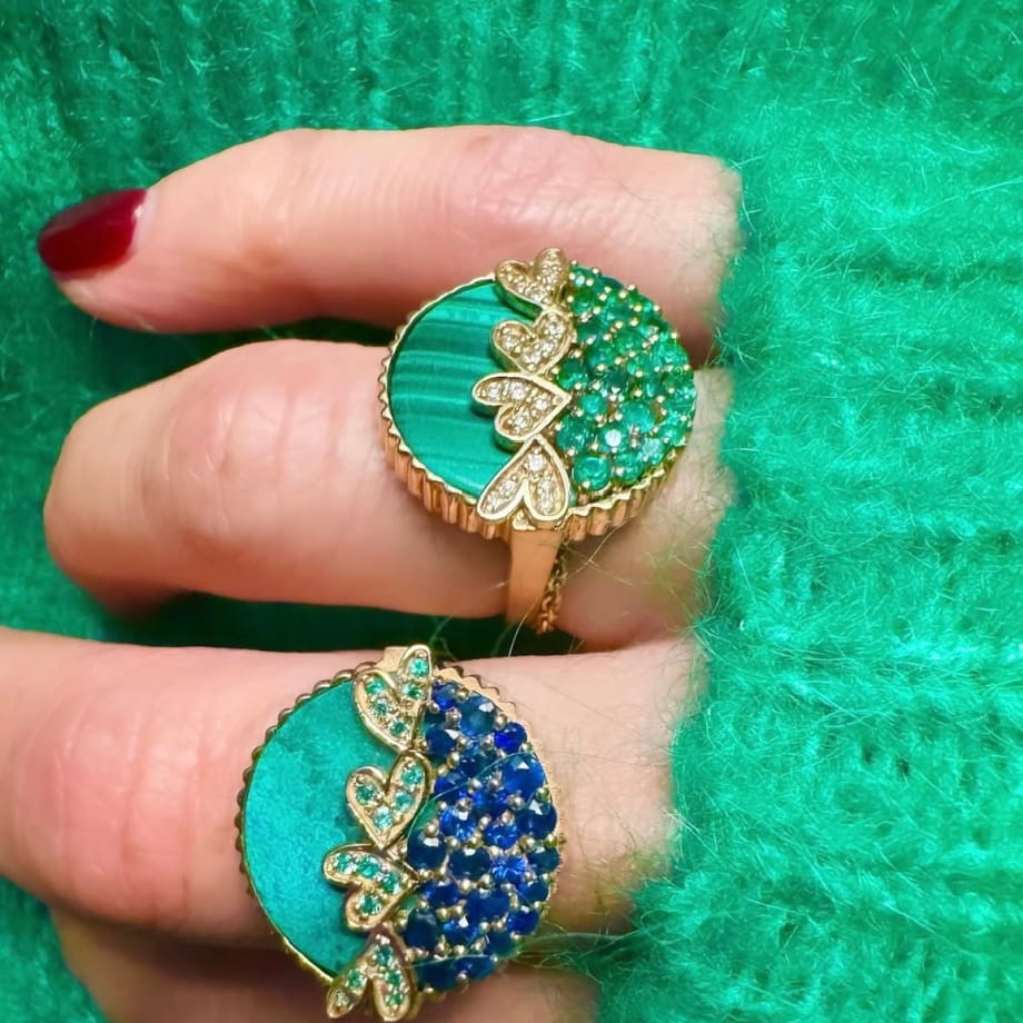 RING VAGUE D'AMOUR Chrysocolle et saphirs bleus