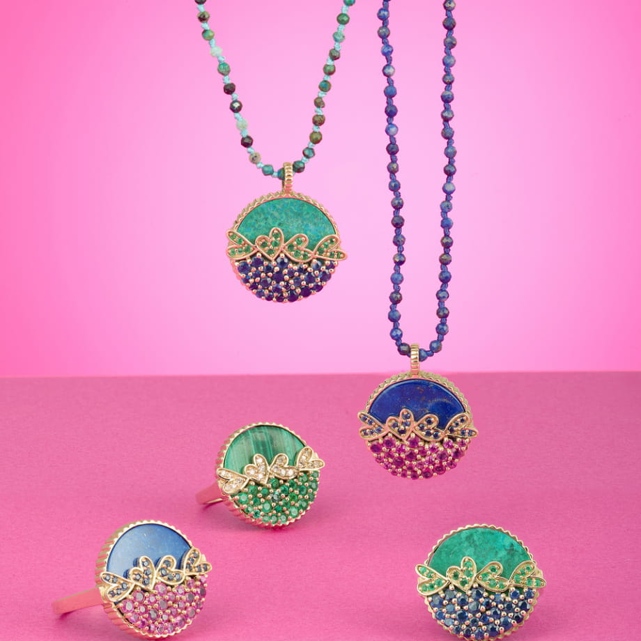 VAGUE D'AMOUR Turquoise et rubis roses