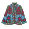 VESTE EN JUTE BRODEE FLOWERS KAKI ET ROUGE 