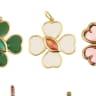 PENDENTIF TREFLE EMAIL BLANC ET ZIRCON ORANGE